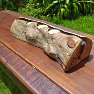Rustic carved Macrocarpa candle holder