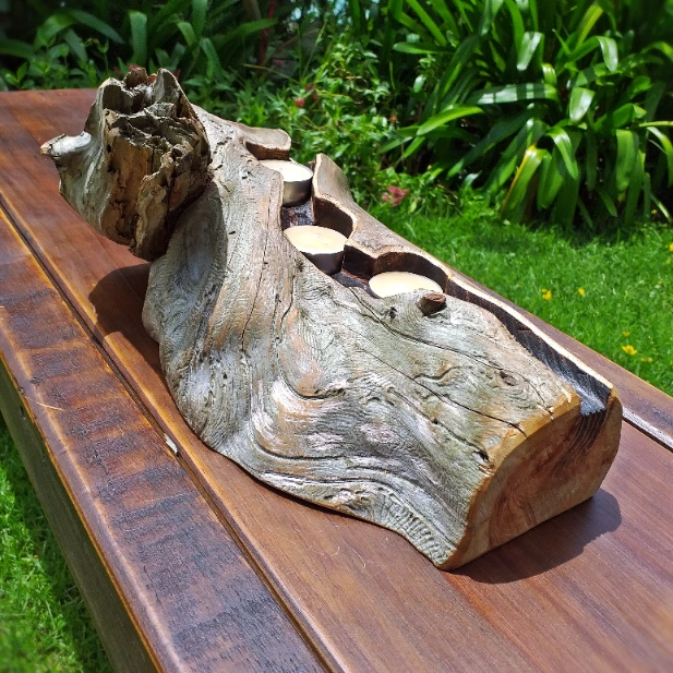 Rustic carved Macrocarpa candle holder - Image 2
